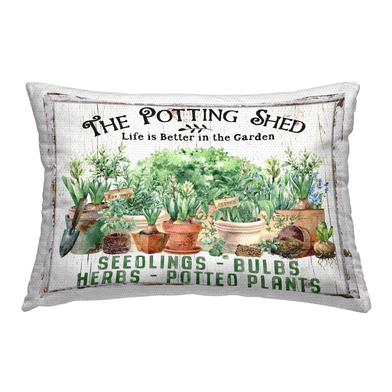 Farmhouse Potting Shed Outdoor Printed Pillow Design by Creatif Belle, 14 x 7 x 20